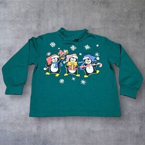 Vintage New Moves 4T Kids Christmas Penguin Shirt Green Long Sleeve Holiday